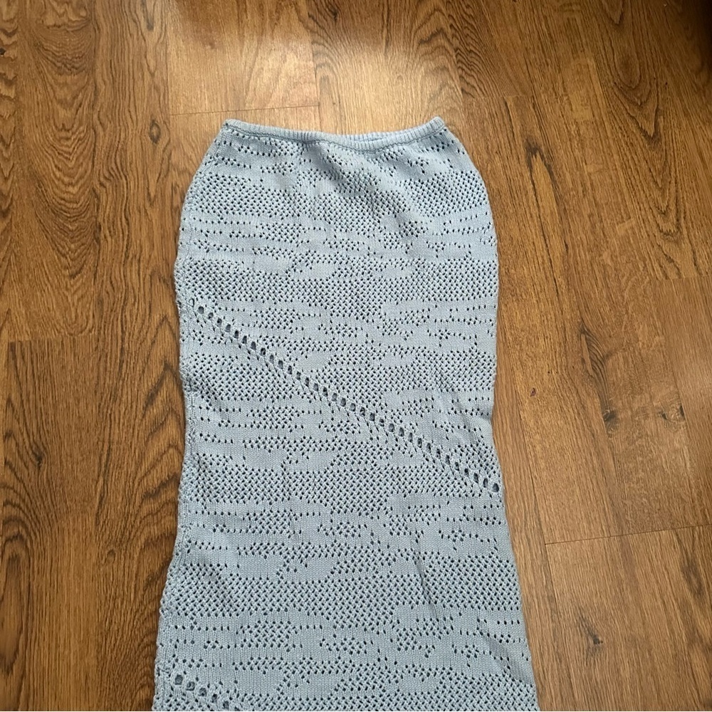 Outcast Light Blue Knit knitted Maxi Skirt XXS/XS FITTED cotton blend ROXANNE - Picture 3 of 9